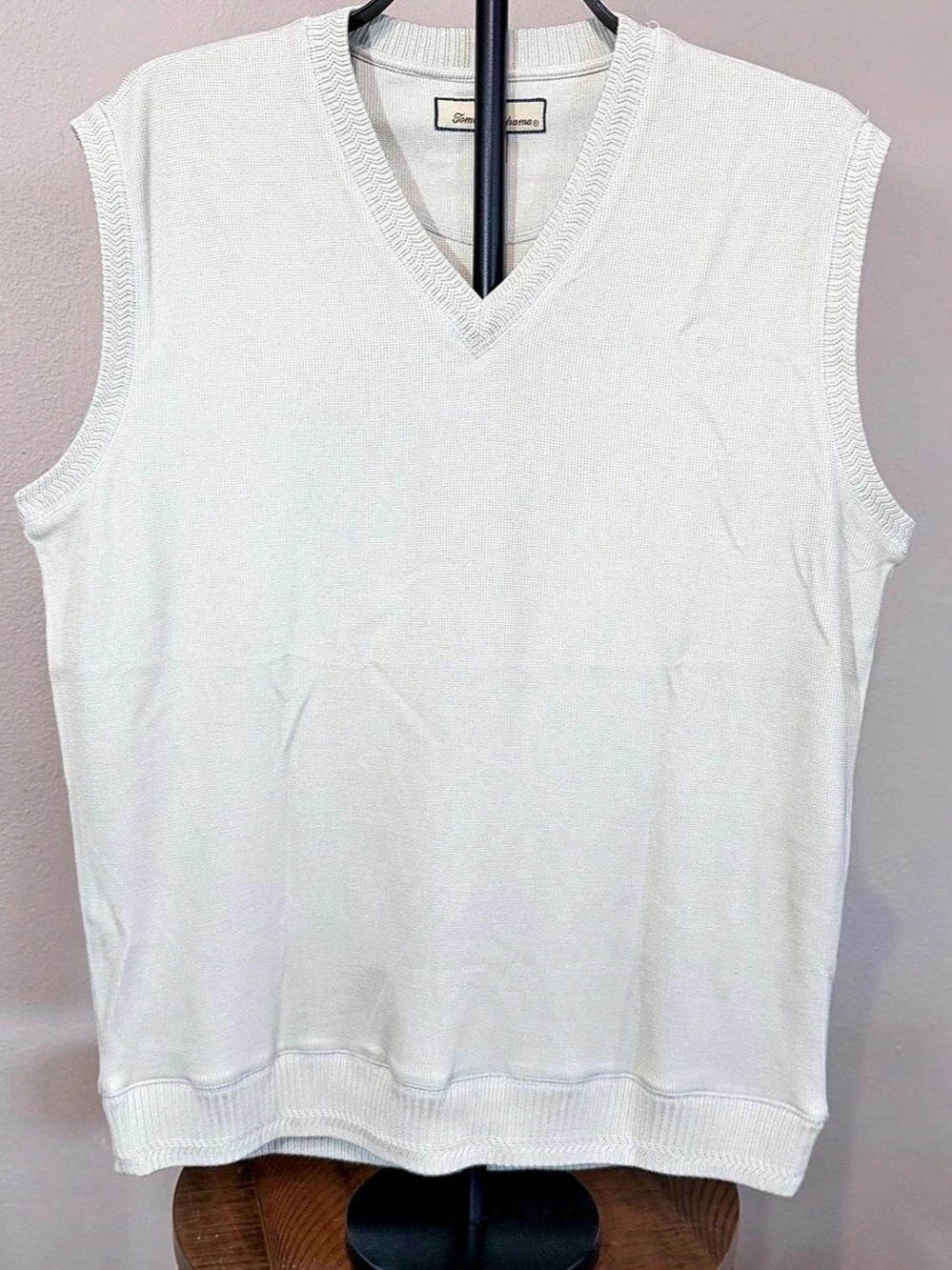 Tommy Bahama light mint green Silk Cotton Blend Waffle-Knit V-Neck Sweater Vest